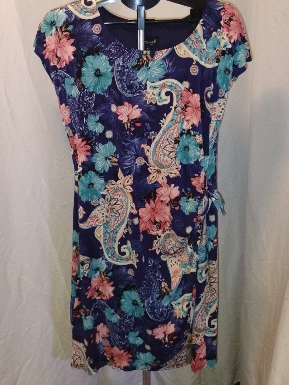 Connected Apparel Floral Paisley Sheath Dress XL Teal Rust Navy